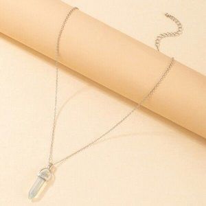 Women Natural Stone Geometric Arrow Shape Pendant Alloy Necklace
